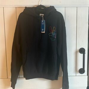 Adidas Black Hoodie with Colorful Peace Graphic